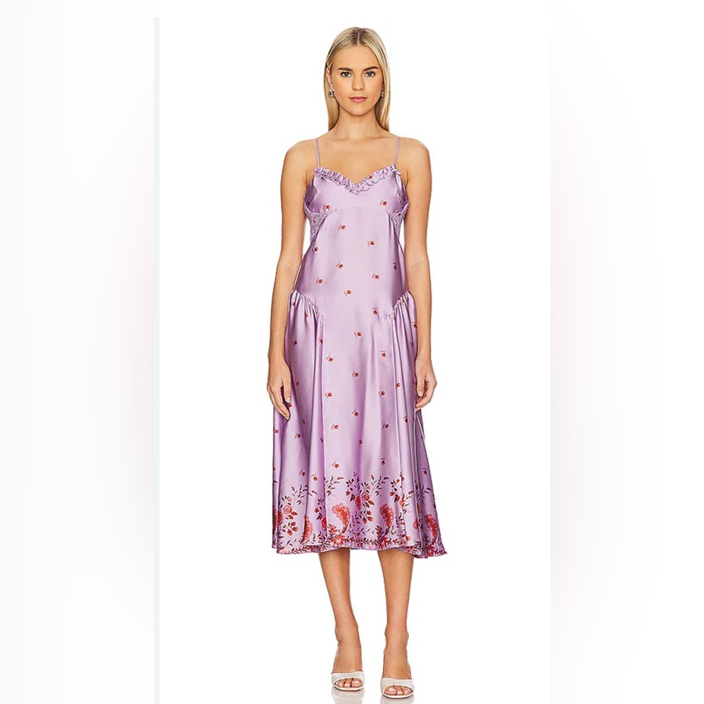 Free People Lavender Slip Midi Dress with Coral Floral Border